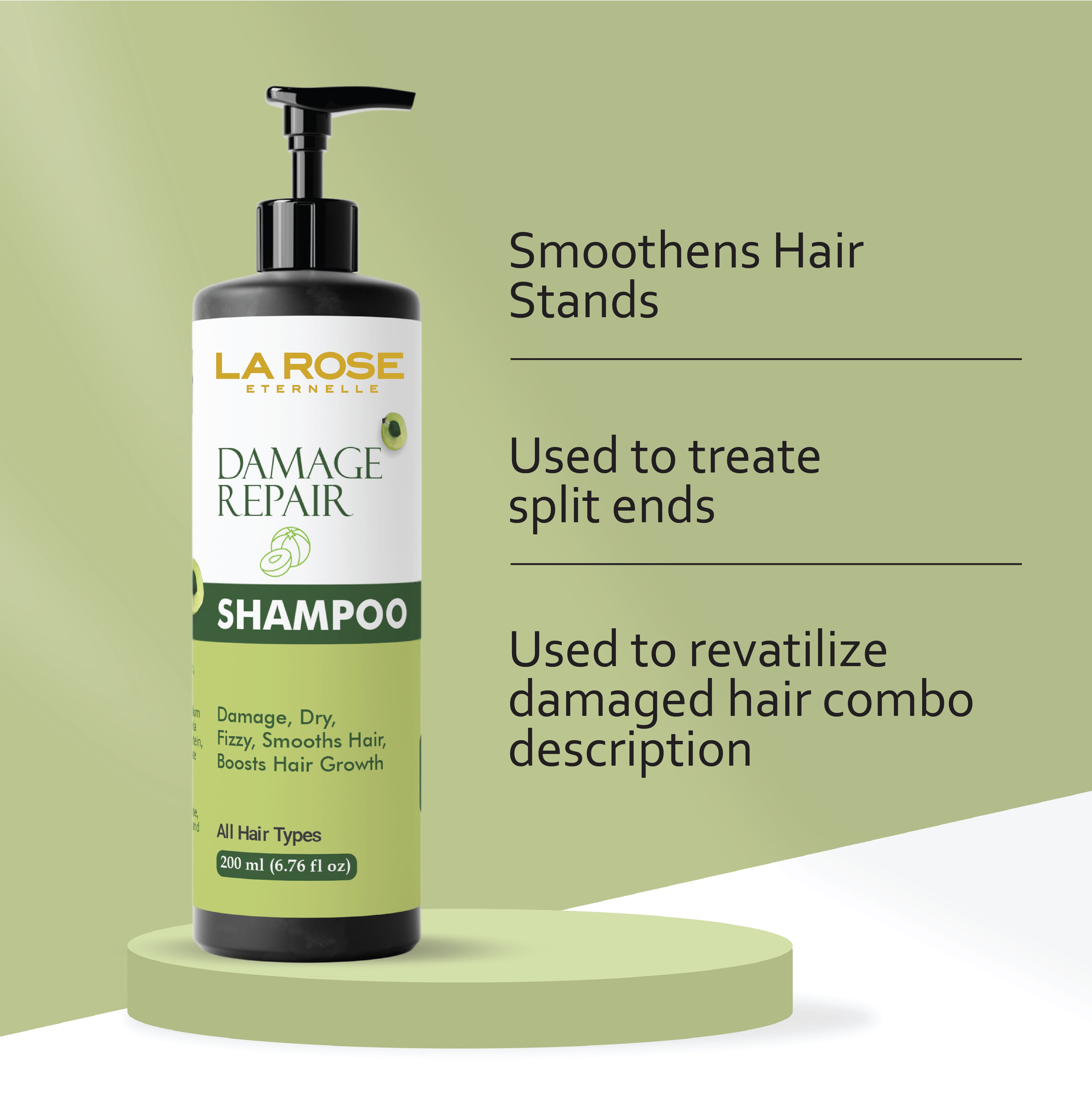 La Rose Eternelle Damage Repair Shampoo for All Hair Types, Dry and Frizzy Hair Treatment, Smooths Hair, Boosts Growth, 200ml