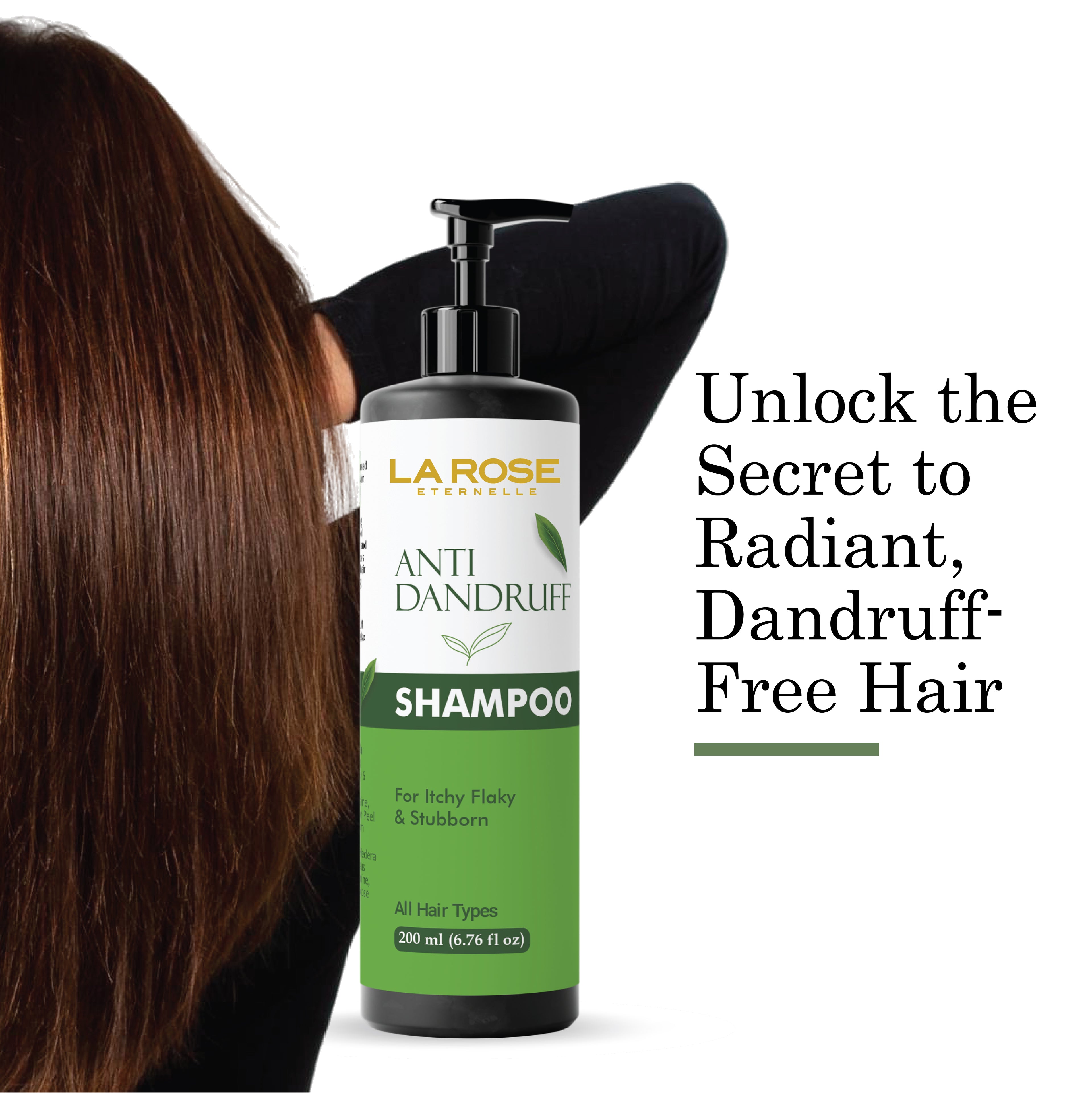 LA ROSE Anti Dandruff Shampoo for Itchy Flaky Stubborn Hair, All Hair Types, 200ml (6.76 fl oz)